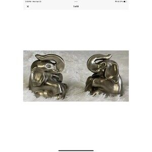 Elephants Bookends Craftsman Heavy Shiny Silver Metal 5.25”H Vintage Set Of 2